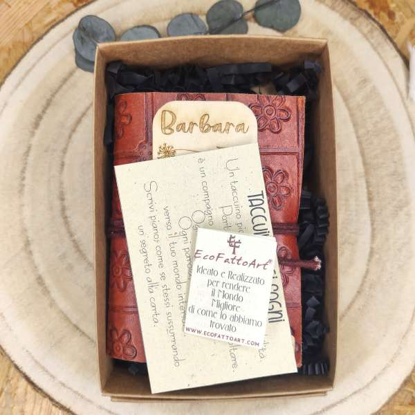 Taccuino in Pelle con Carta Artigianale – Mini Diario con Placca Personalizzabile